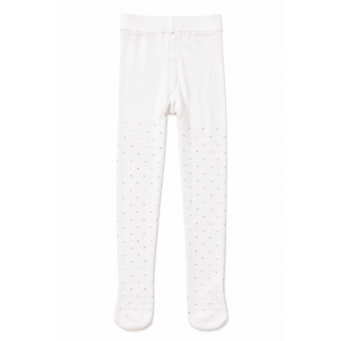 Mayoral - Little Girl Cream Color Tights with Metallic Heart Design