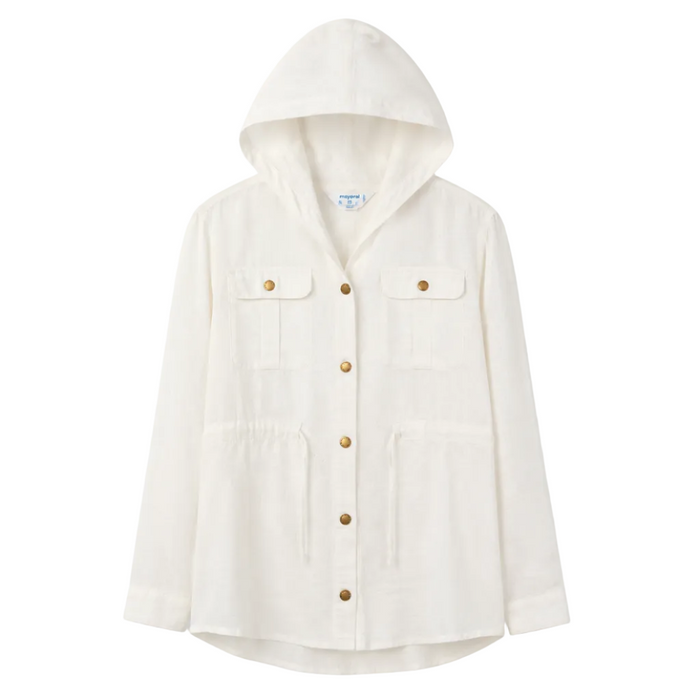 Mayoral - Big Girls Linen Hoodie Long Sleeve Shirt