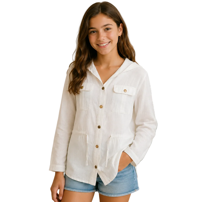 Mayoral - Big Girls Linen Hoodie Long Sleeve Shirt