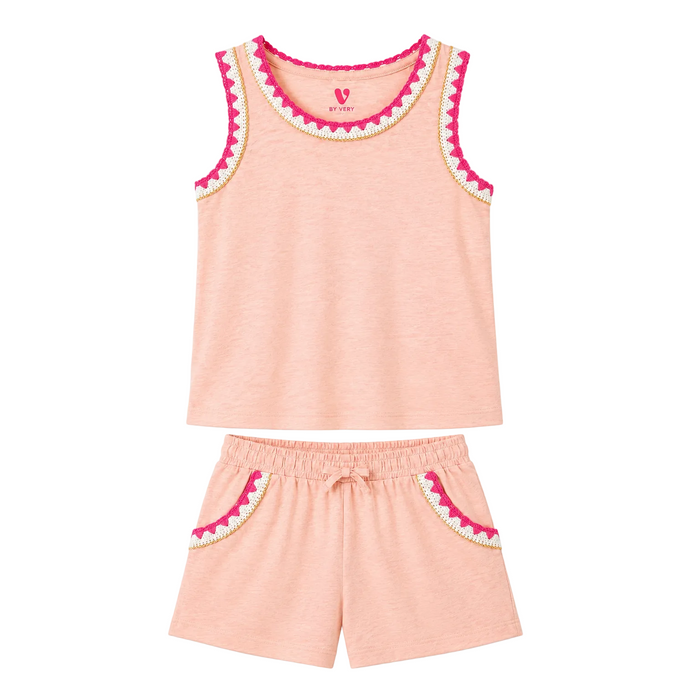V by Very - Crochet Trim Sleeveless Pyjama Set