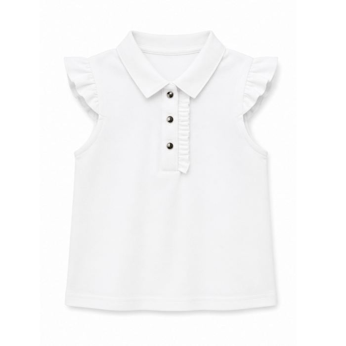 Mayoral - Little Girls Ruffle Sleeveless Polo Shirt Top White