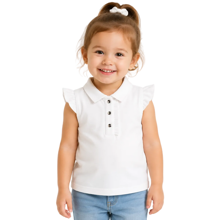 Mayoral - Little Girls Ruffle Sleeveless Polo Shirt Top White
