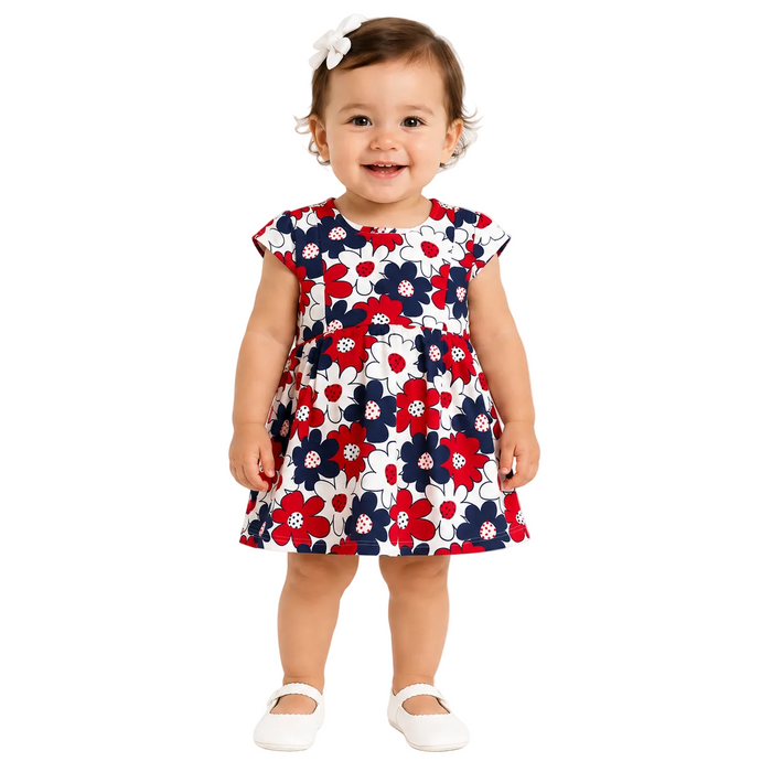 Mayoral - Little Girls Short Sleeve Floral Dress Red/Blue/White