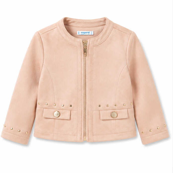 Mayoral - Little Girls Suede Zipper Jacket Nude