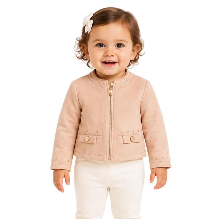Mayoral - Little Girls Suede Zipper Jacket Nude