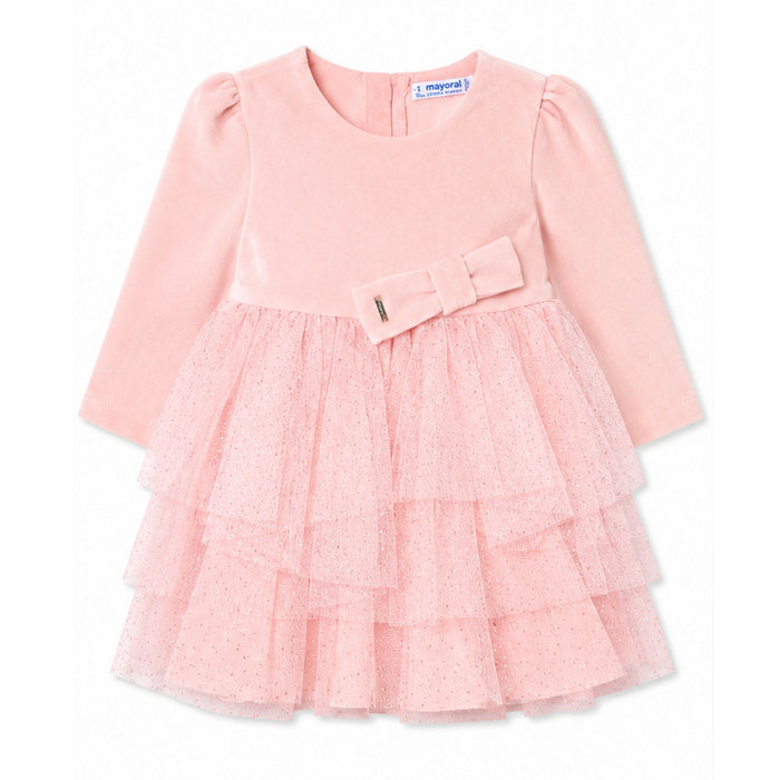 Mayoral - Little Girls Long Sleeve Tulle Velvet Dress Pink