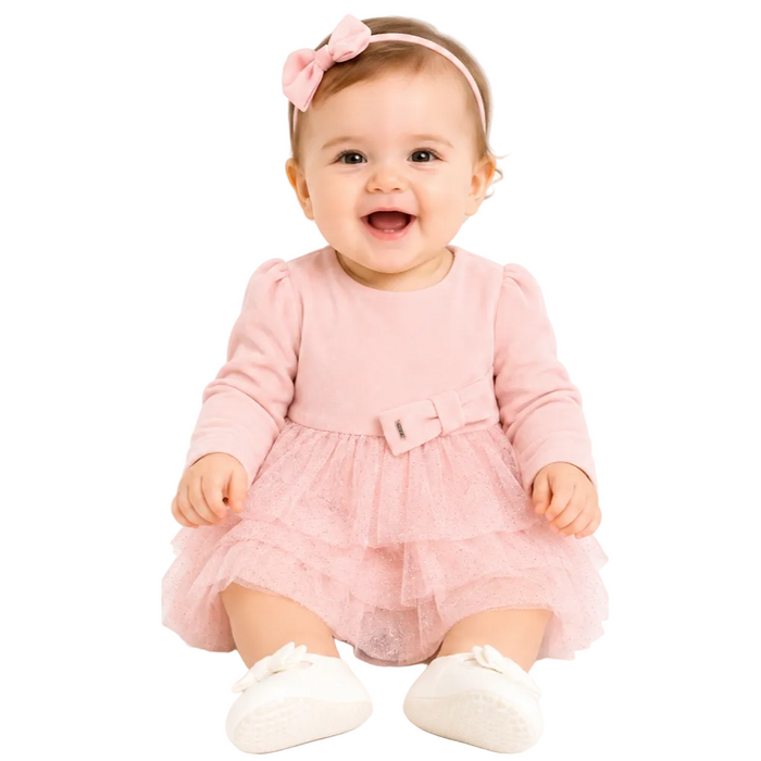 Mayoral - Little Girls Long Sleeve Tulle Velvet Dress Pink