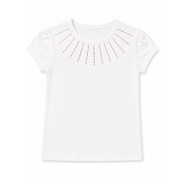 Mayoral - Big Girls Short Sleeve White Stud Stone Design