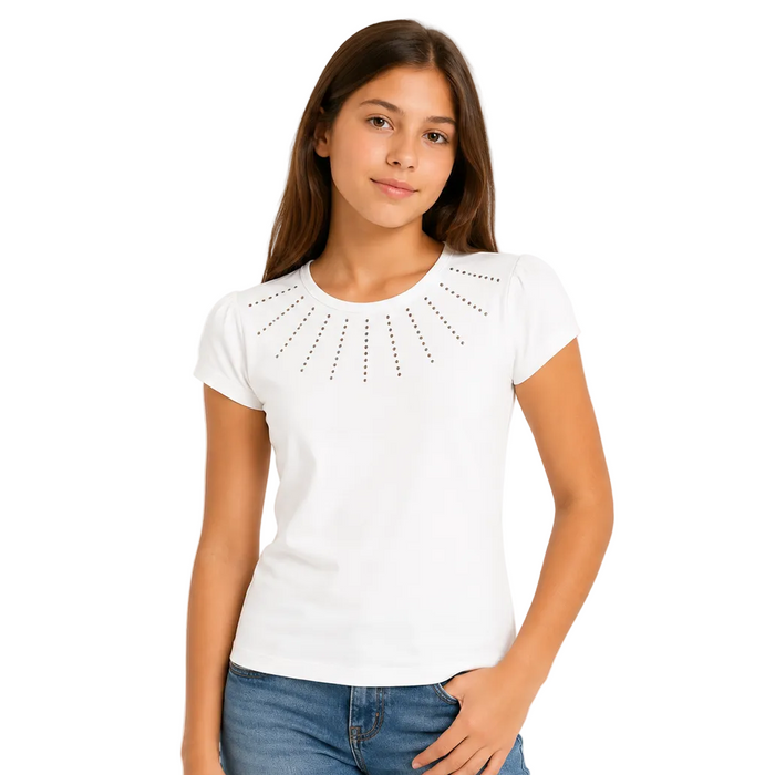 Mayoral - Big Girls Short Sleeve White Stud Stone Design