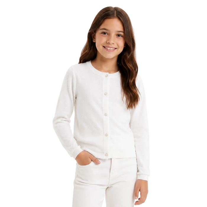 Mayoral - Big Girls Pointelle-Knit Cardigan White