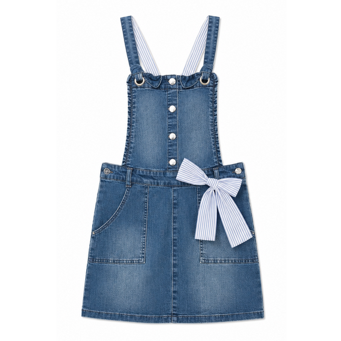 Mayoral - Big Girls Denim Jumper Skirt With Ribbon Design