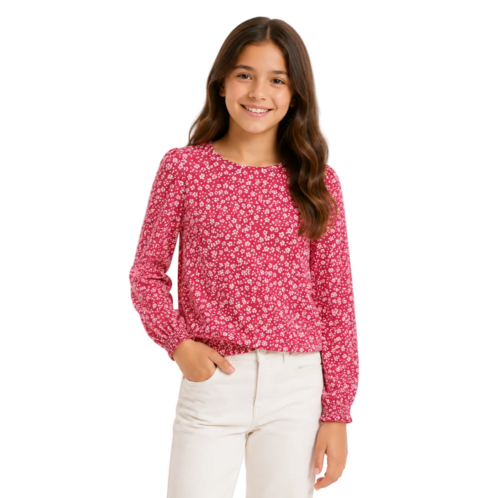Mayoral - Big Girls Long Sleeve Floral Blouse Pink