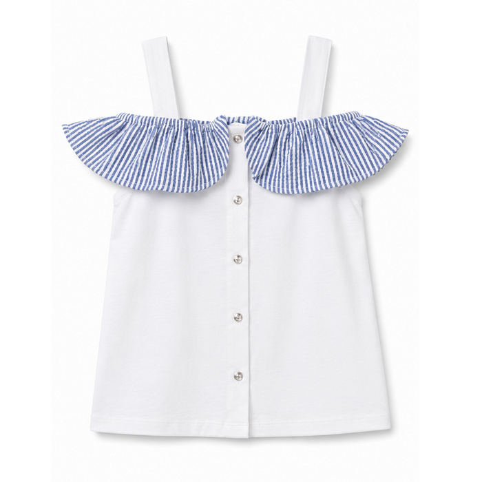 Mayoral - Big Girls Ruffled Sleeveless Top White/Blue