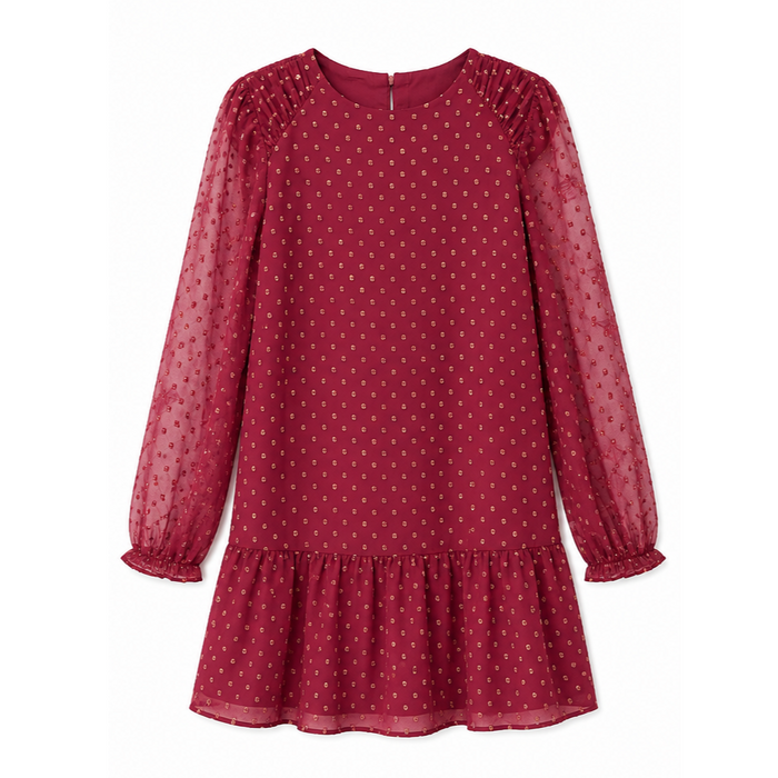 Mayoral - Girls Maroon Long Sleeve Dress