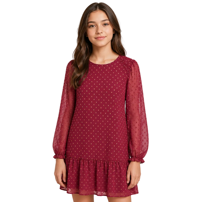 Mayoral - Girls Maroon Long Sleeve Dress