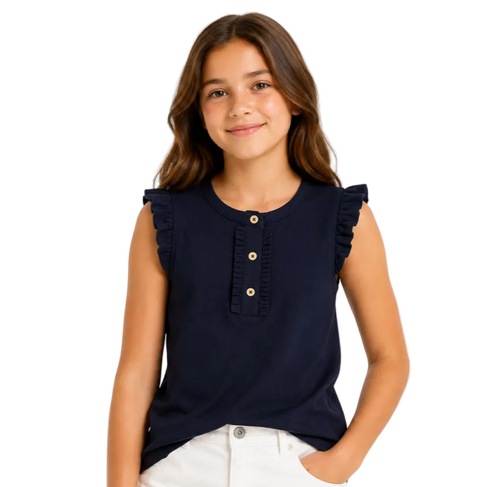 Mayoral - Big Girls Sleeveless Polo Shirt Navy Blue