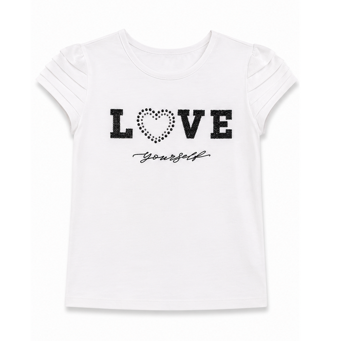 Mayoral - Big Girls Short Sleeve White Top Love Yourself Design