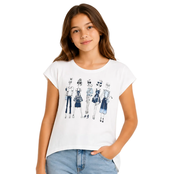 Mayoral - Big Girls Short Sleeves Top Ladies Fashion Print White