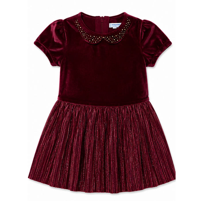Mayoral - Little Girls Suede Red Wine Short Sleeve Dress