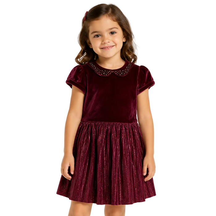 Mayoral - Little Girls Suede Red Wine Short Sleeve Dress