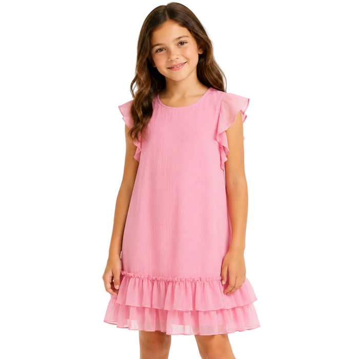 Mayoral - Big Girls Ruffled Short Sleeve Chiffon Dress