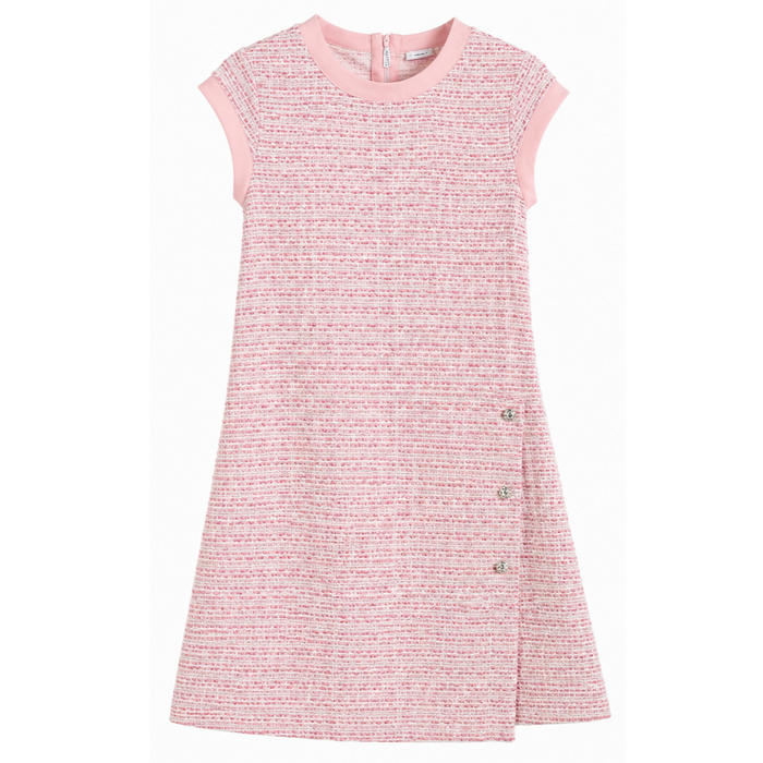 Mayoral - Big Girls Pink Tweed Dress with Decorative Button Accent