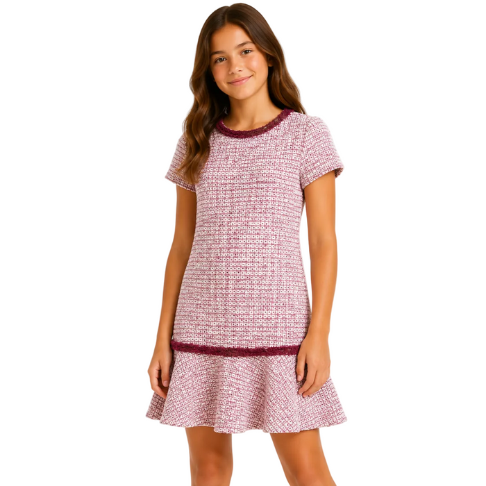 Mayoral - Big Girls Woven Short Sleeve Dress Fuchsia Pink