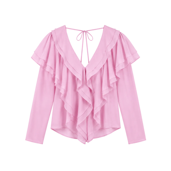 V by Very -  Purple Neck Romantic Ruffle Blouse (Small)