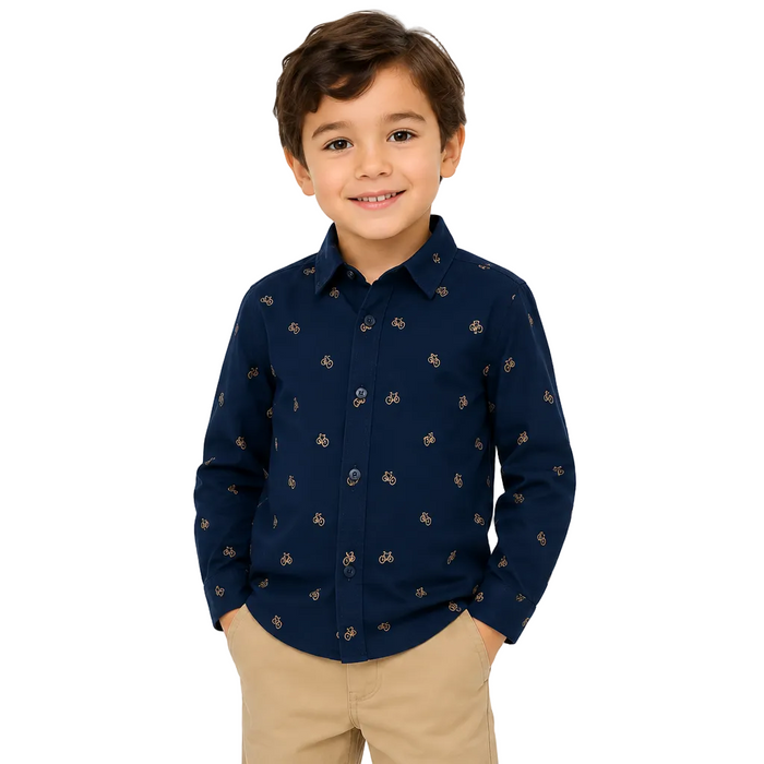 Mayoral - Little Boys Long Sleeve Button Down Polo Bicycle Design
