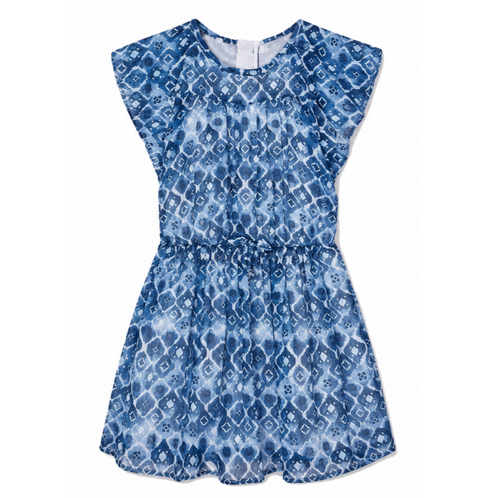 Mayoral - Little Girls Blue Chiffon Dress with Geometric Pattern Design