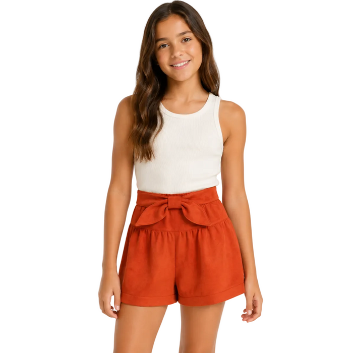 Mayoral - Big Girls Suede Orange Short with Ribbon Belt