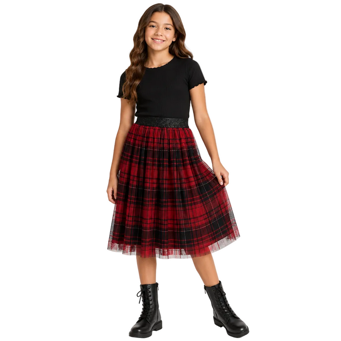 Mayoral - Big Girls Gingham Black and Red Skirt