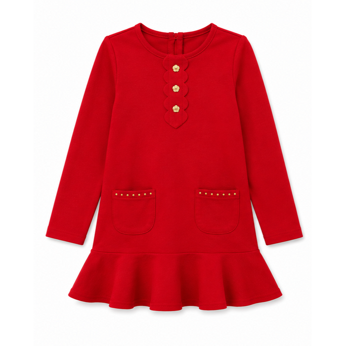 Mayoral - Little Girls Red Long Sleeve Dress with Two Front Pocket