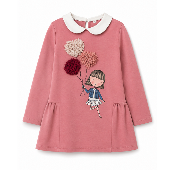 Mayoral - Little Girls Long Sleeve Dress Embossed Balloon Design Dress