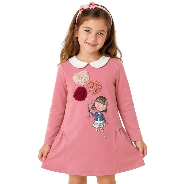 Mayoral - Little Girls Long Sleeve Dress Embossed Balloon Design Dress