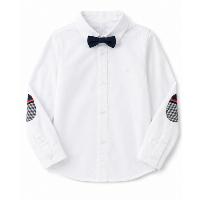 Mayoral - Little Boys White Long Sleeve with Navy Blue Bow Tie