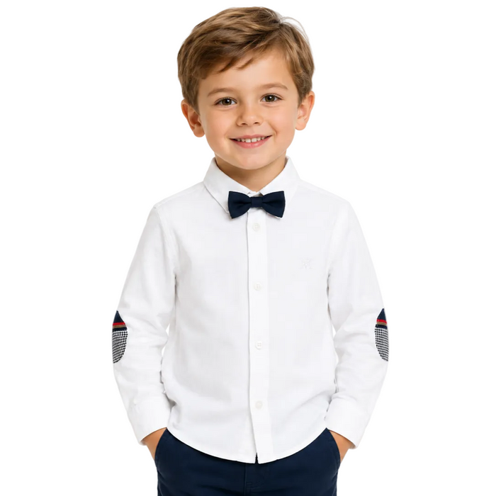Mayoral - Little Boys White Long Sleeve with Navy Blue Bow Tie