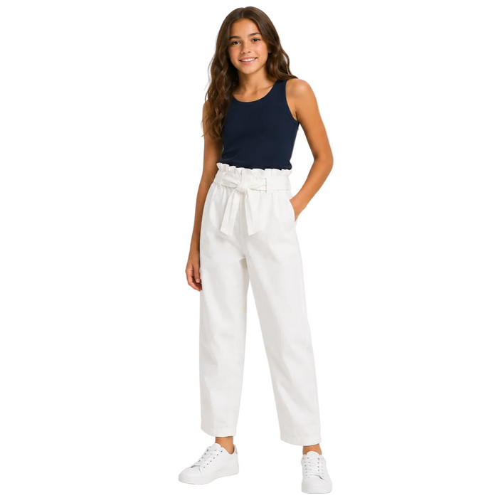 Mayoral - Big Girls Slouchy Trousers with Tie Waist White