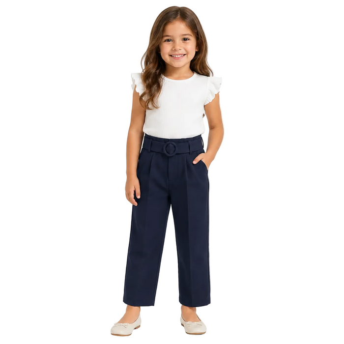Mayoral - Little Girls Navy Blue Belted Trousers