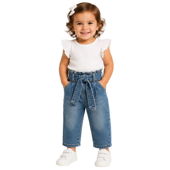 Mayoral - Little Girls Denim Pants with Denim Belt