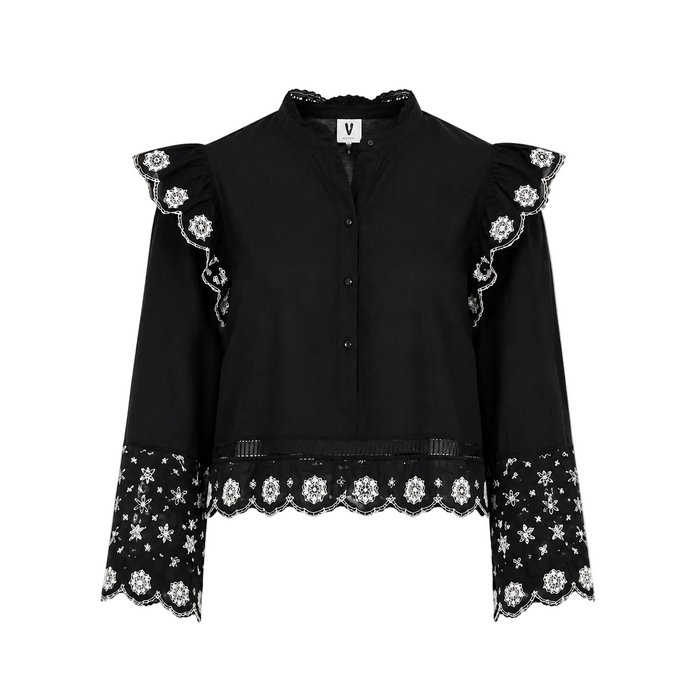 V by Very - White Embroidery and Ruffled Shoulders Top (20)