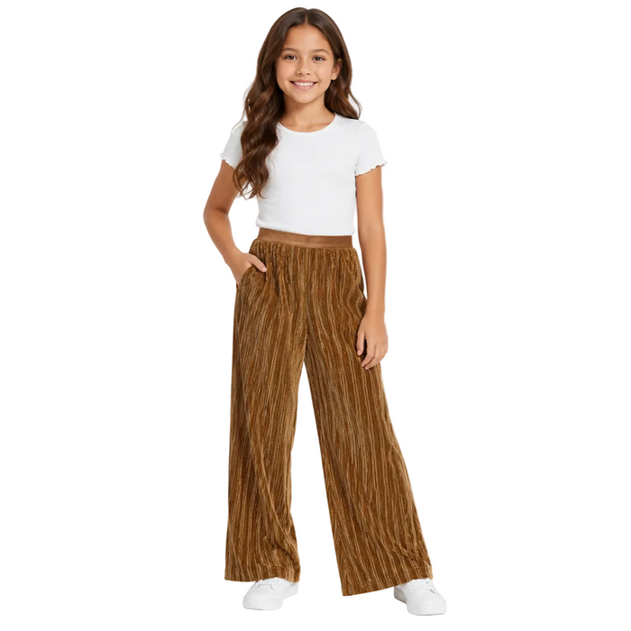 Mayoral - Big Girls Bronze Tone Wide-leg Velvet Trouser Pants