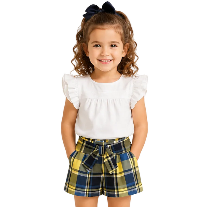 Mayoral - Little Girls Yellow/Blue Plaid Short