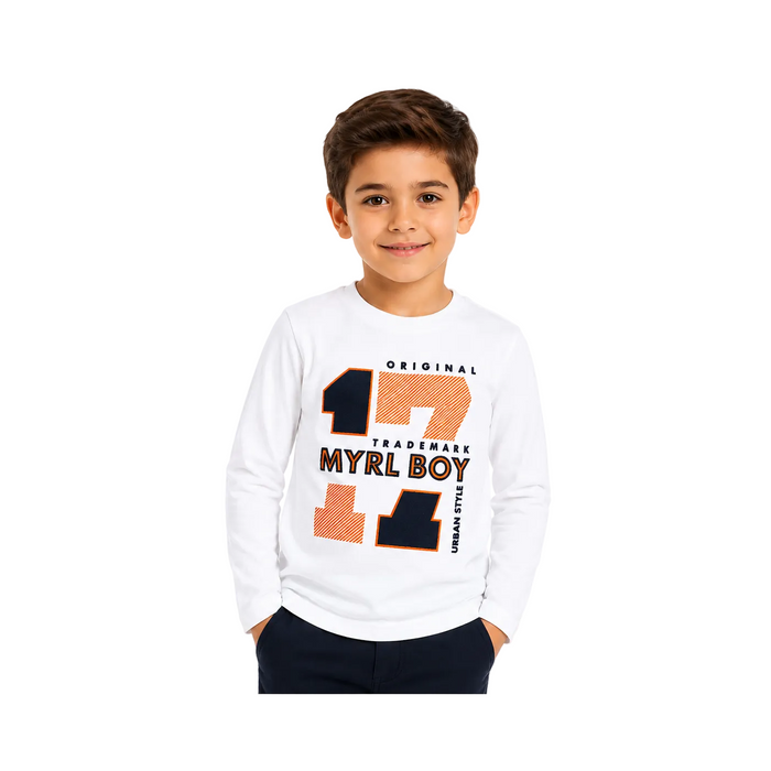 Mayoral - Little Boys Long Sleeve White Shirt Original 17 Trademark MYRL Boy Design