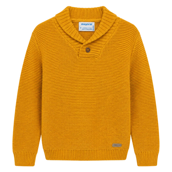 Mayoral - Little Girls Knitted Sweater Shawl Collar with Button Mustard
