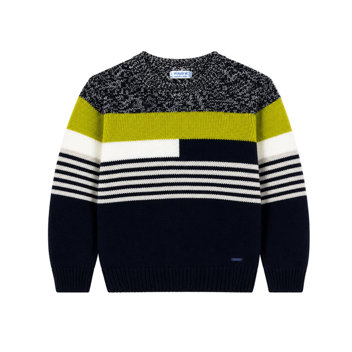 Mayoral - Little Boys Knitted Sweater YellowGreen/Navy Blue