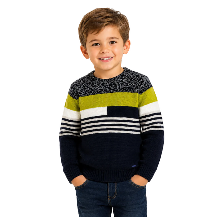 Mayoral - Little Boys Knitted Sweater YellowGreen/Navy Blue