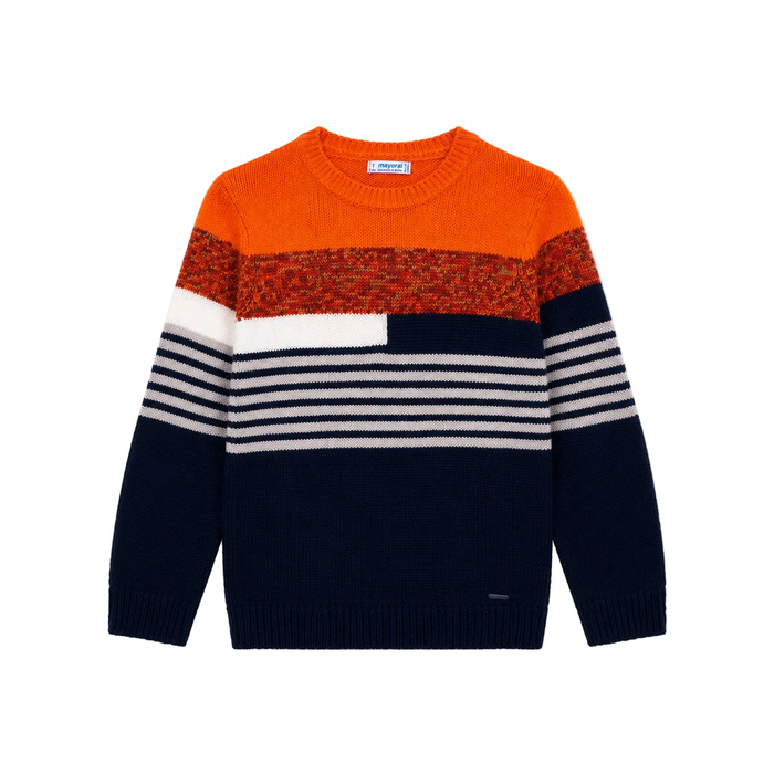 Mayoral - Little Boys Knitted Sweater Orange/Navy Blue