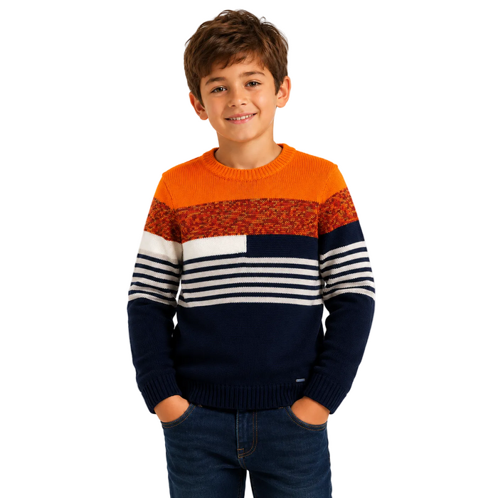 Mayoral - Little Boys Knitted Sweater Orange/Navy Blue