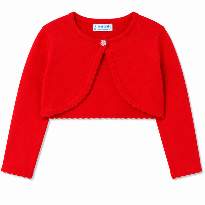 Mayoral - Little Girls Cropped One Button Cardigan Red